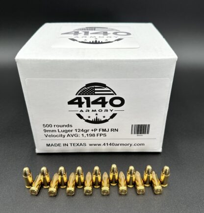 9mm +P 124 gr FMJ RN (500 Round Box)